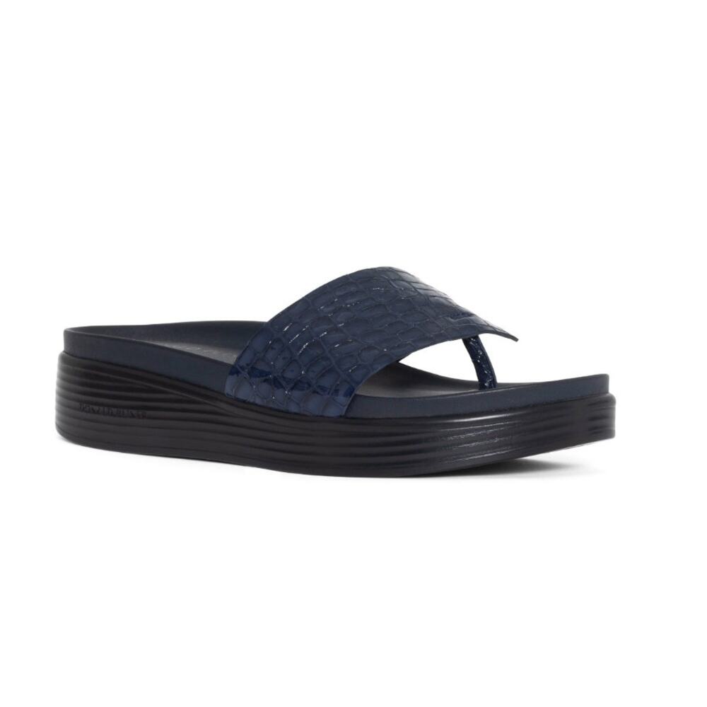 Donald J Pliner Fifi Slide Sandals Navy Croco Patent Leather Womens Size US 5.5M